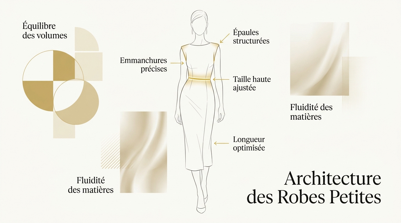 Schéma de l'architecture d'une robe ajustée pour femme de petite taille.