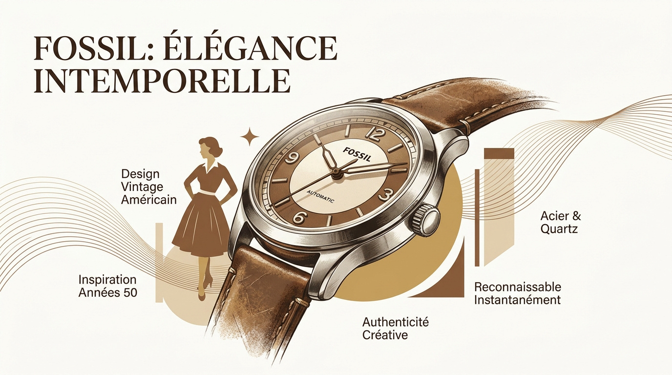 Montre Fossil au design vintage américain avec bracelet en cuir et cadran classique