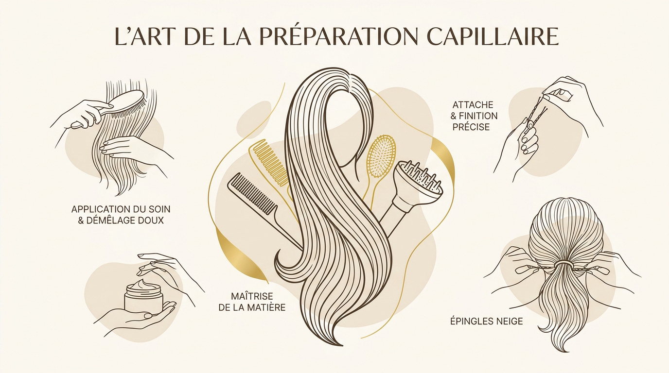 Préparation de la fibre capillaire pour coiffure sur cheveux longs