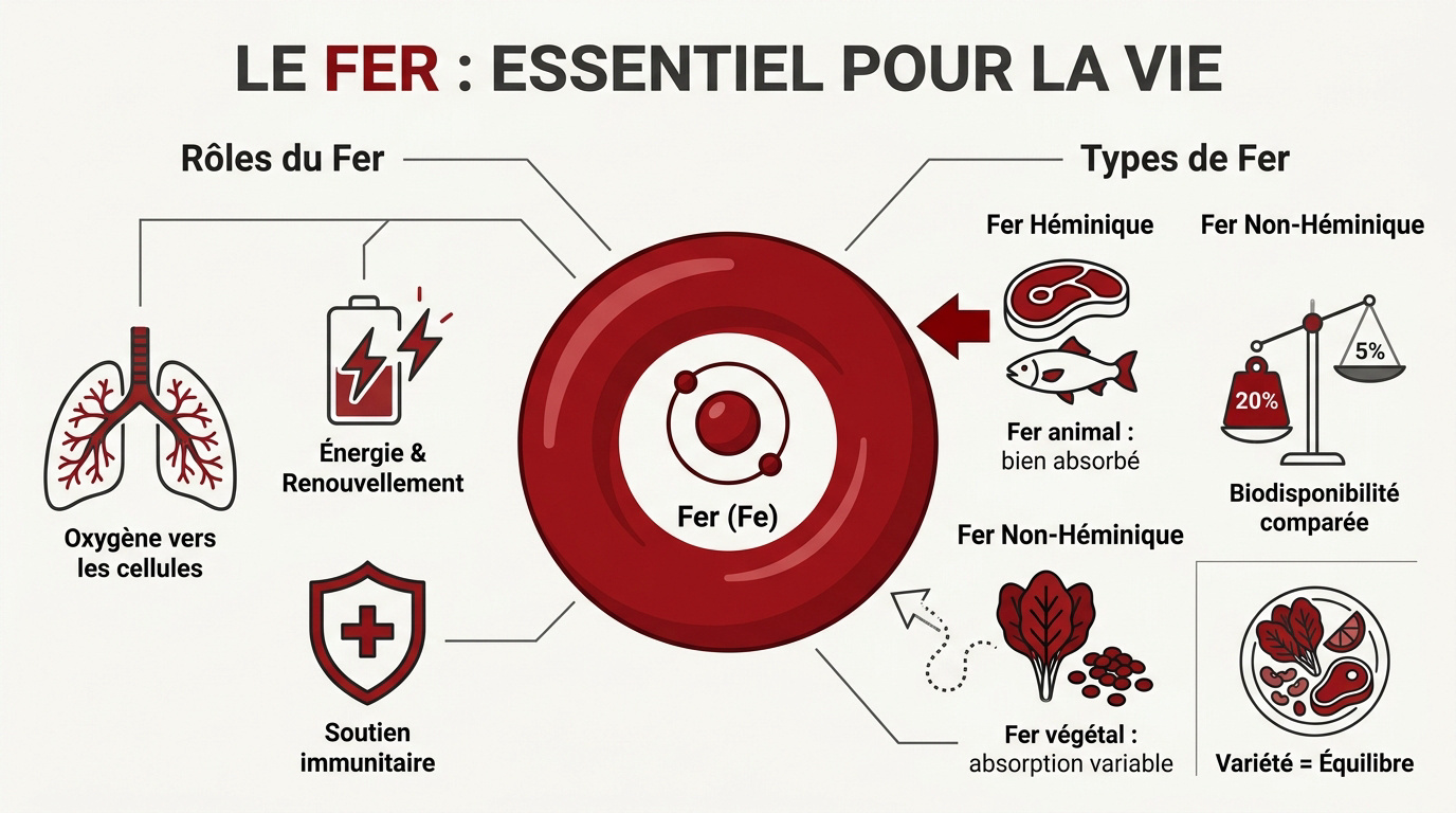 Aliments variés riches en fer héminique et non héminique pour une santé optimale
