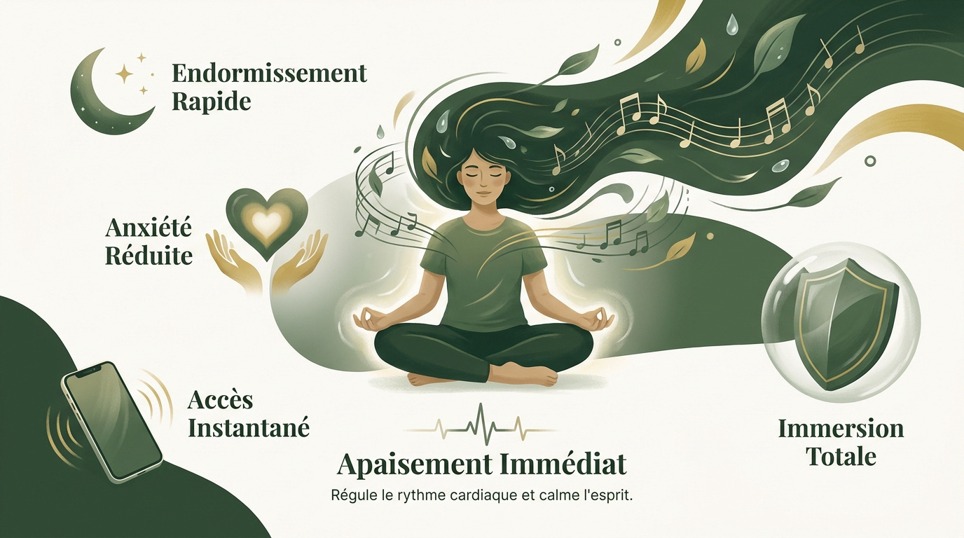 Femme sereine écoutant une musique relaxante pour la méditation