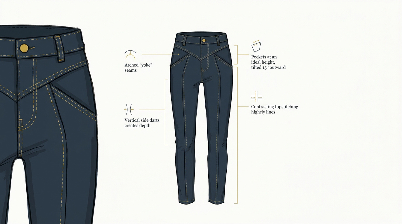 Analyse technique des coutures et poches d'un jean push-up femme