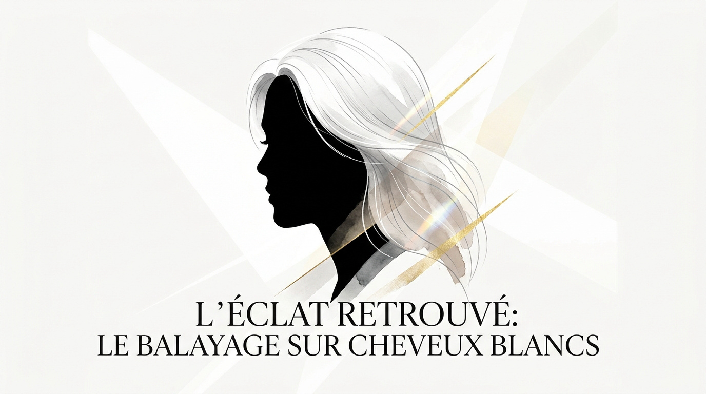 Femme élégante avec un balayage lumineux sur cheveux blancs et gris
