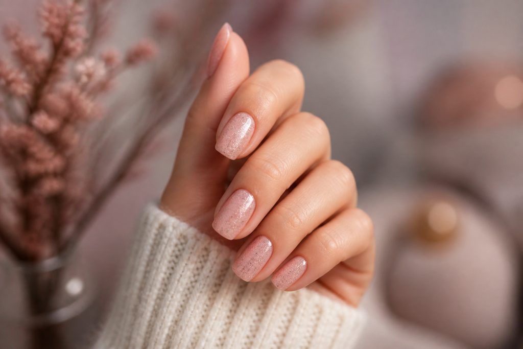 Ongles rose poudré paillettes : élégance et éclat