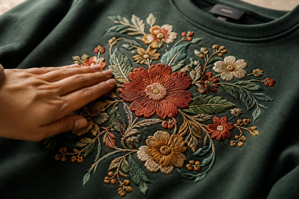 Broderie florale exquise sur tissu