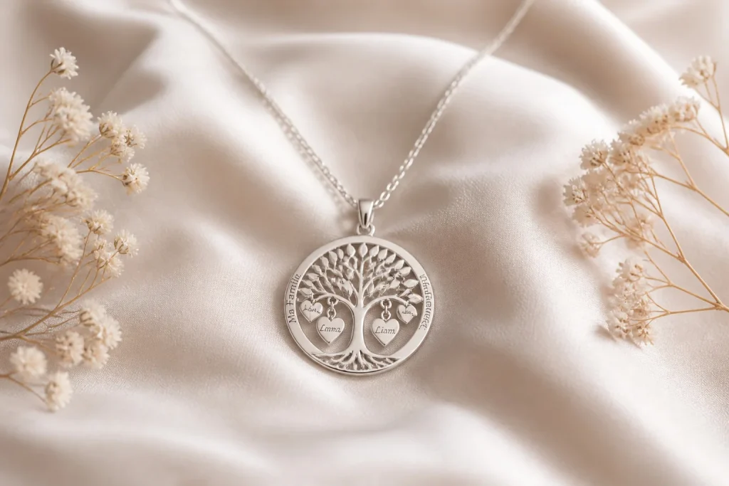 Arbre de vie argente symbole familial