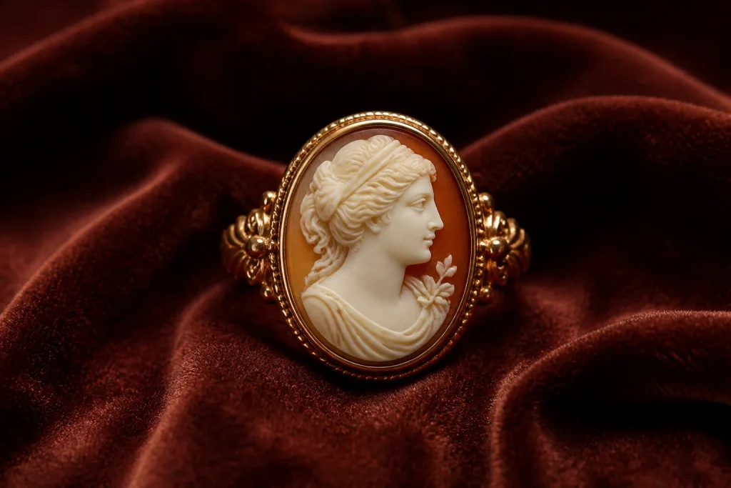Bague camee vintage en or et nacre