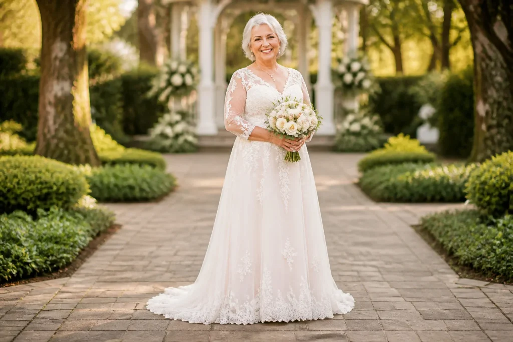 Mariee radieuse en robe de dentelle