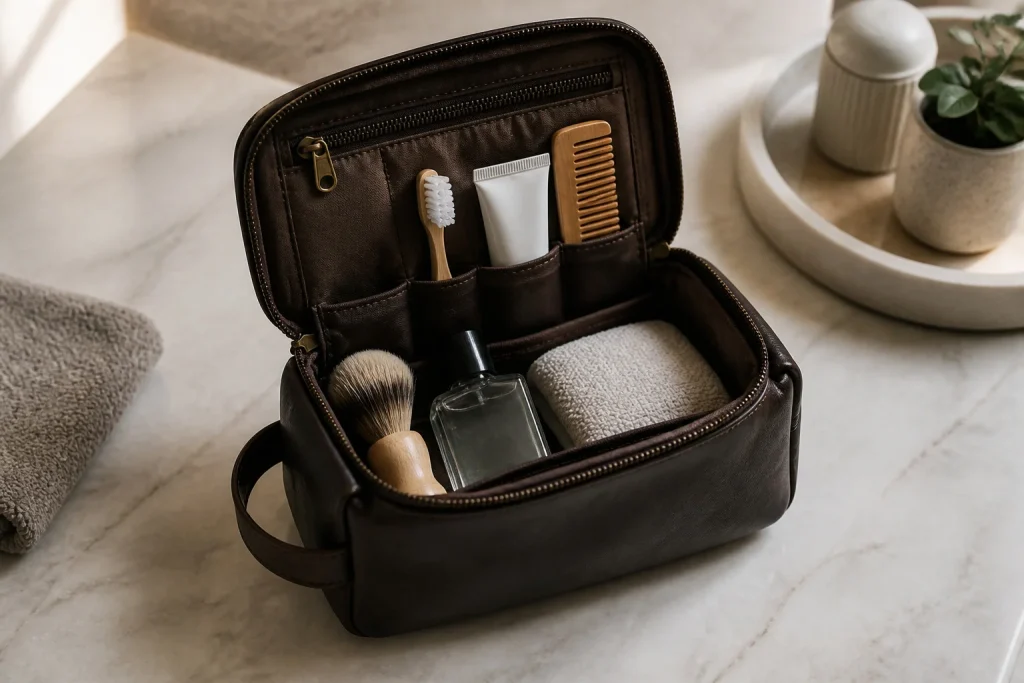 Trousse de toilette homme organisee