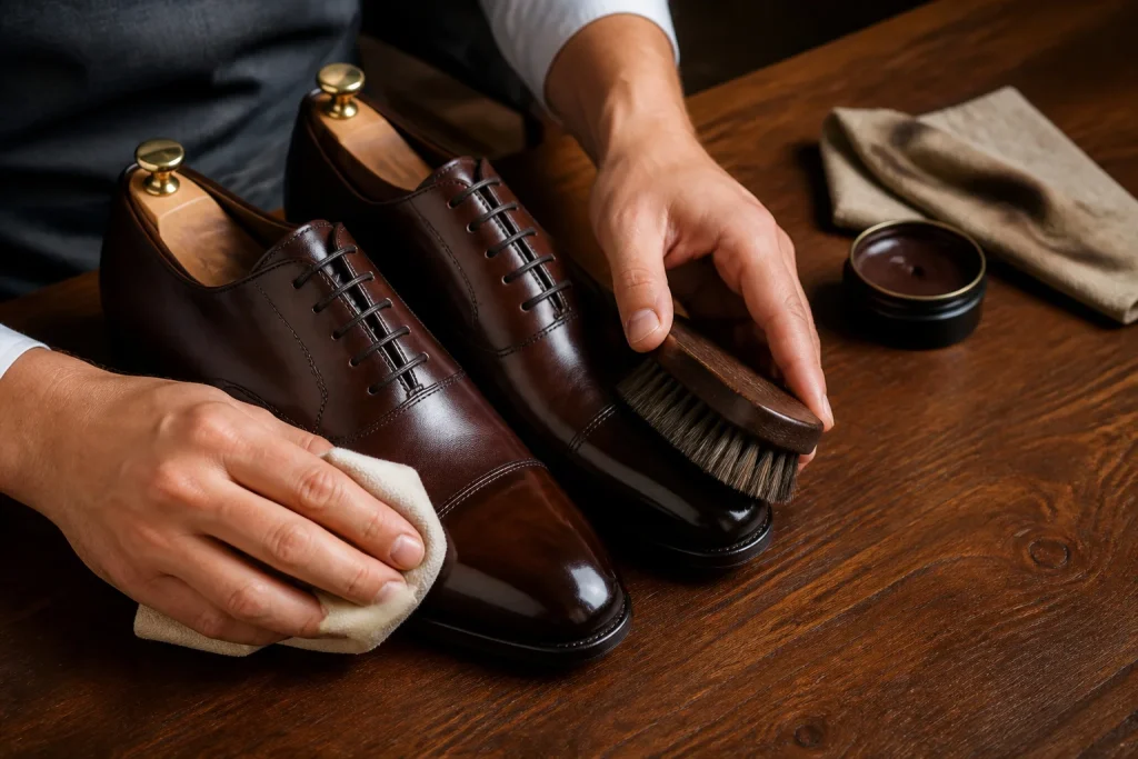 Lustrage de chaussures en cuir marron