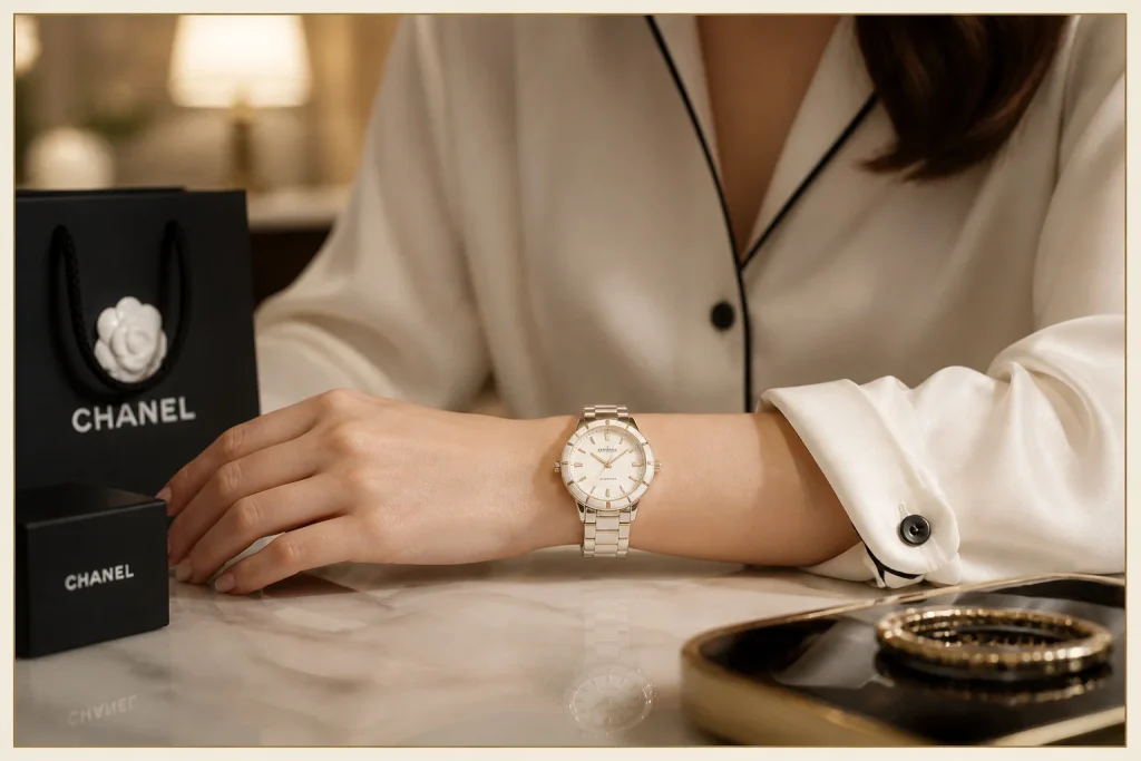 Montre de luxe chanel au poignet