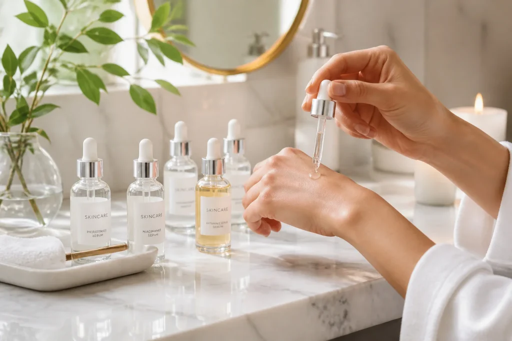 Application de serum pour une peau radieuse