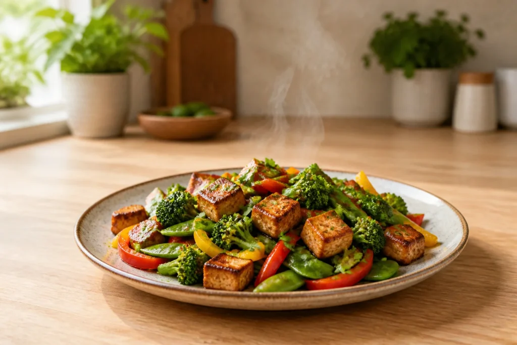 Tofu fume et legumes colores
