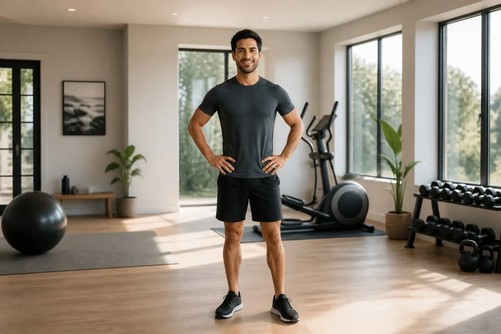 Homme confiant dans une salle de sport moderne