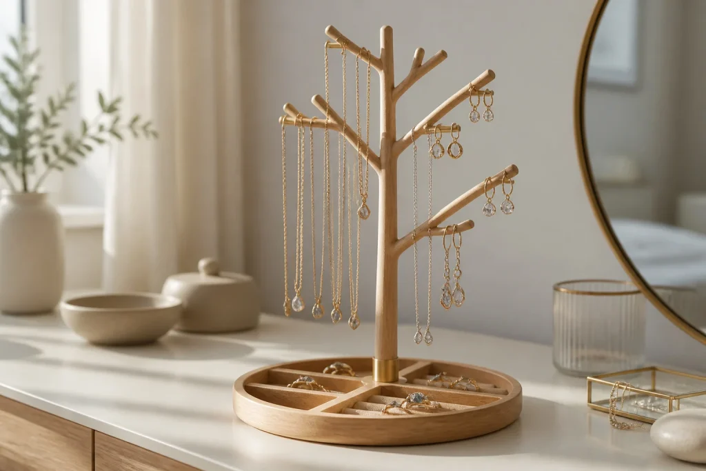 Organiseur elegant pour bijoux en bois