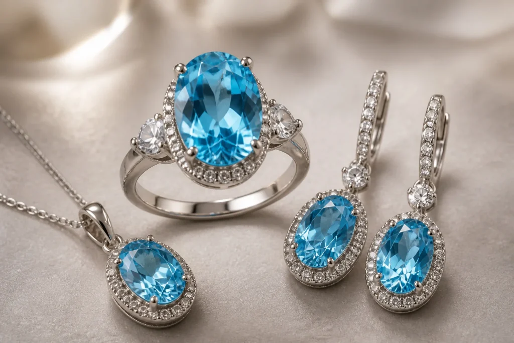 Ensemble de bijoux en topaze bleue