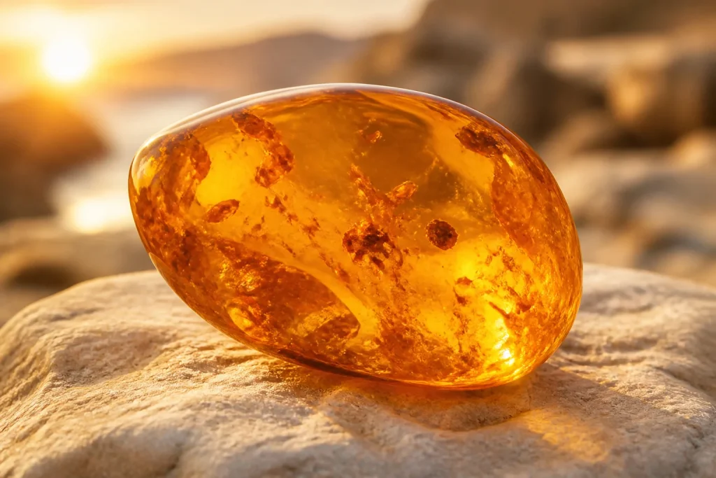 Ambre dore a la lumiere du soleil couchant